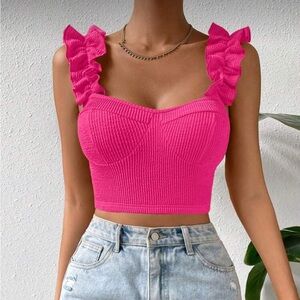 SHEIN Pink Ruffle Strap Crop Top